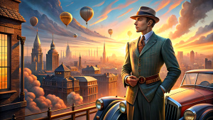 Generate an animated, hyper-realistic image that encapsulates the spirit of the “Roaring Twenties,” incorporating fashion trends, economic prosperity, and technological innovation.