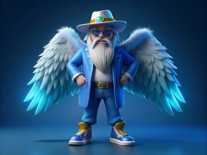 Aloc de free fire vestido con la barba del viejo los Angélicales azules los tenis blancos y el sombrero del estimpuc 