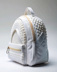 white fashion futuristic  backpack smal sporty elegant bag, vivid texture, intricate details, modern