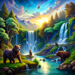  animals in water fall 