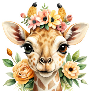 SAFARI | JUNGLE ANIMAL NURSERY CHARACTERS | GIRAFFE WITH FLORAL CROWNS | CREATE IMAGE PRINTS 