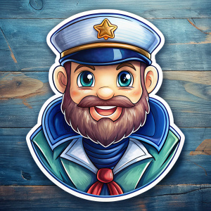 a "sticker" of navy sailor white border, transparent background