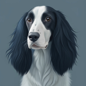 Scottish setter with a distinctive feature - black ears with a general white coat color.