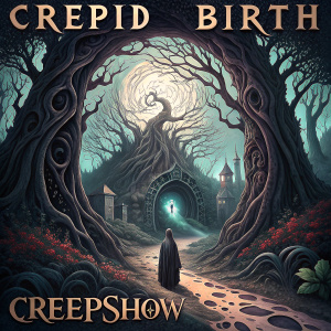 Digital artwork for the album 'Crepid Birth' by metal band Creepshow. The illustration features a dark, twisted, and organic design with a fantasy gothic theme.