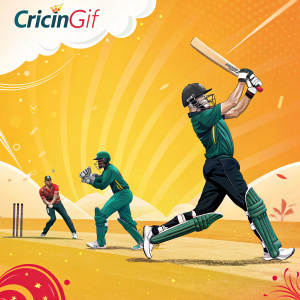 Cricket GIF graphic with CricInGif logo. Bright background.
