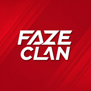 The sleek and modern logo for FaZe Clan, featuring an angular font with a minimalistic design. The vibrant red background contrasts sharply with the white text, creating a dynamic and aggressive feel perfect for a gaming brand.