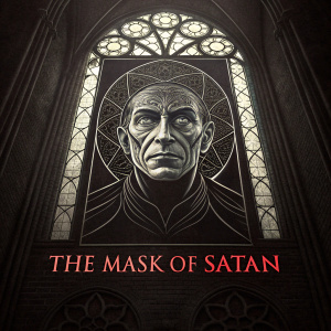 Movie poster for 'The Mask of Satan' by Mario Bava. Dark, gothic design with central face pattern in grayscale. Red text 'The Mask of Satan' in bold font at the bottom.