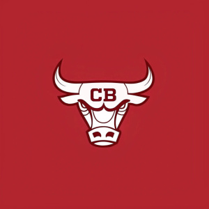 Chicago Bulls logo in a minimalist design. Red background, white bull head. Simple, modern graphic style.