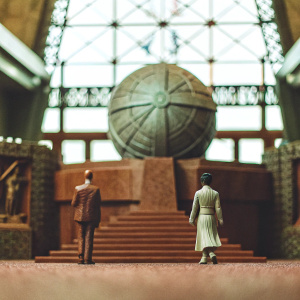 3D model of The New Colossus in Wolfenstein II: The New Colossus. Intricate design, sculptures, and large spherical object in the lobby area.