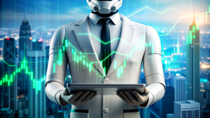 artificial intelligence
AI robot hand holding tablet showing graph growth stock. finance forex trading technology. Economy trends investment concept.