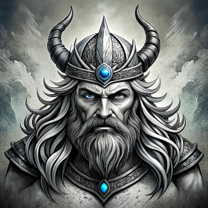 Nordic God Njörd, The Norse Sea God - perfect realistic art, high-definition grey and black, white background tattoo design