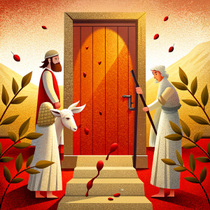 The Israelites used hyssop branches to smear the blood of the lamb on the doorposts and lintels of their homes, cartoon