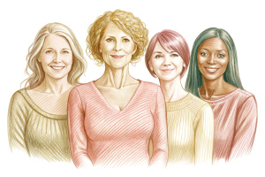 Women of different ethnicities together. Flat vector illustration.