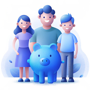 Vorsorge-Versicherungen: "Erstelle eine 3D-Grafik, die eine Familie und ein Sparschwein zeigt, um die Bedeutung der finanziellen Sicherheit und Vorsorge für die Zukunft zu unterstreichen. Die Darstellung sollte freundlich und einladend sein, mit sanften Farben."



