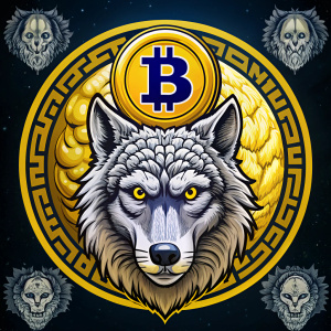 make a logo, for a finance page on instagram, a wolf who has a reach mind for business, brain element and bitcoin and dollar elements in yellow in real