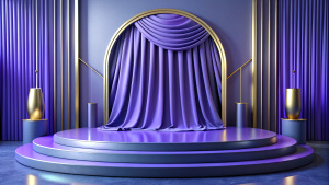 Blue 3d Podium Background and Fabric Curtain at Luxury