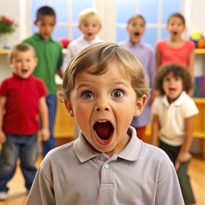 kid shouting in kindergarden