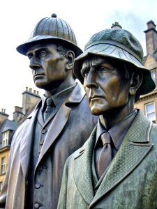 A statue of Sherlock Holmes and Dr. Watson