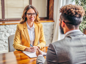 Media specialist at an interview. Employment