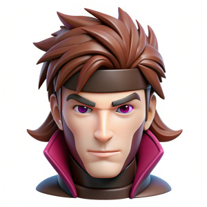 Remy LeBeau/ Gambit, white background, minimal anime 3d emoji style
