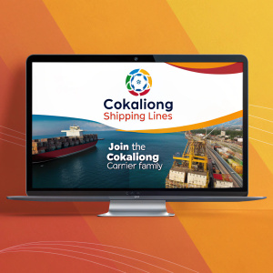 A vibrant website for Cokaliong Shipping Lines, featuring a bright color palette. The homepage highlights the company's logo and the slogan 'Join the Cokaliong Carrier Family'.
