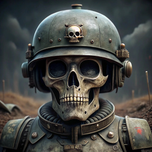 skeleton in a tank helmet; T-72 tank turret, INSCRIPTION "E1K"