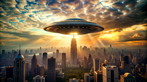 Alien invasion in a big city, modern UFO