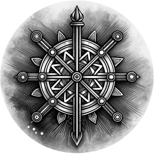 Nordic sword pattern vegvisir symbol –  high-definition design grey and black, realistic tattoo design, white background