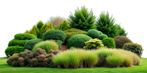 bushes and grass on a white background Sharp picture quality, high resolution