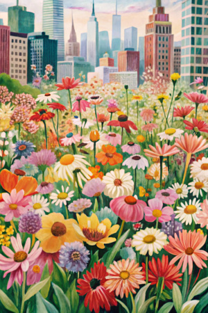 A wild flower fields watercolor painting in New York city