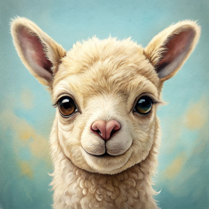 Vintage Old, Watercolor Soft Colors, Cute Alpaca Baby, Frontal View