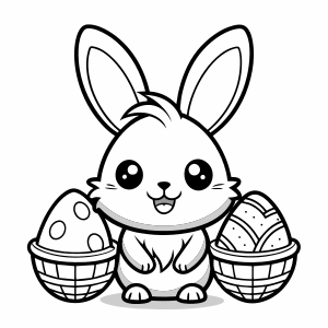 chibi Easter doodle, line art, black lines, white background, coloring book, page