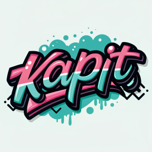Kapit logo, vibrant graffiti-style illustration. Black, pink, and light turquoise colors. Urban street art vibe