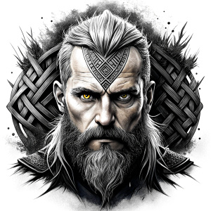 walhalla, viking warrior,  runics face, black work, white backrounds