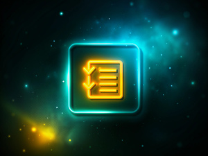 неоновая иконка блокнот со списком на желтом фоне
