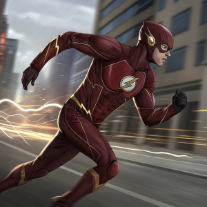 Digital illustration: Wally West, aka The Flash, in a dynamic motion pose. His costume is vividly detailed with the emblematic lightning bolt.