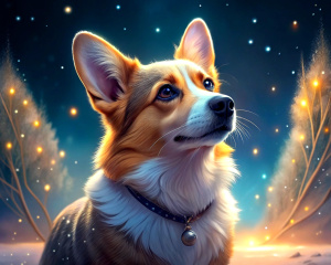 a corgi dog on a white field