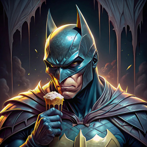 batman eating dripping ice cream. no background