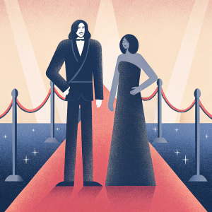 Fernando Schoenwald and Barbara de Regil on the Golden Globe red carpet. Black suit, long dark hair, evening gown