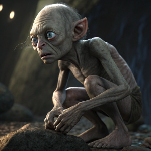 Gollum from 'The Lord of the Rings', CGI character, intense gaze