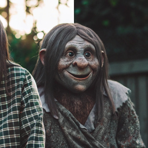 A realistic depiction of a friendly troll face, with various expressions and details that make it appear lifelike.