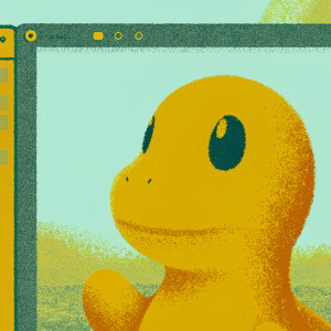 Charmander, the Pokémon, is digitally displayed within a gaming software interface. It's positioned prominently in the main editing area, surrounded by various editing tools and options. The background is blurred and earth-toned.