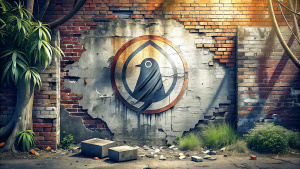 Street art dirt wall minimal linux logo