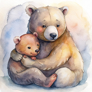 Mama bear with cub hugging cute clipart, isolated object with transparent background