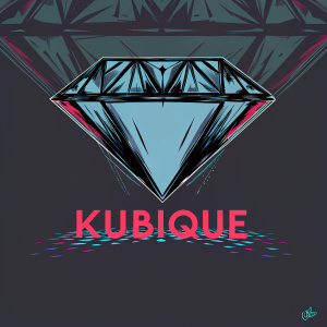 Logo design for Kubique: A sleek, modern geometric diamond shape in black and white, with the brand name 'Kubique' below in bold red letters, creating a contemporary and graphic look.