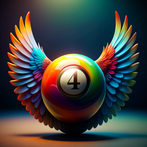 ultra realistic colorful winged billiard ball number 4