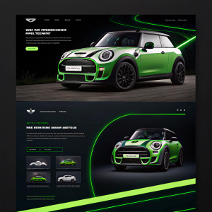 Homepage of Mini Cooper's special edition page. Highlighting anniversary model. Dark background with neon green and white accents