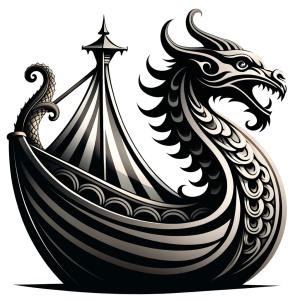 Nordic viking Longboat  Dragonboat high-definition design grey and black, realistic tattoo design, white background