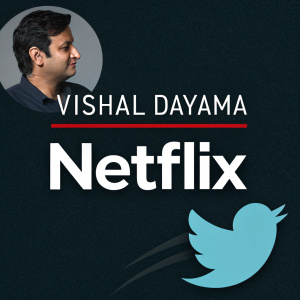 Vishal Dayama's tweet on Twitter. Discusses Netflix's future and stock performance. Dark background with Twitter logo