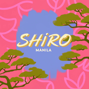 Luxury logo design for Shiro Manila. Golden cursive font. Illustration of small tree to the left. Rich, elegant look.
